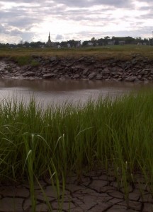 Road trip: Memramcook River fast receding out to sea, and thick red clay beds left behind